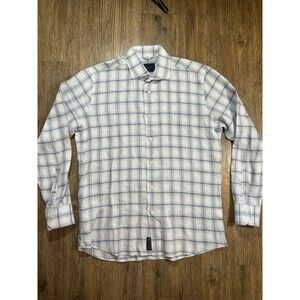 CALDER Carmel Mens Shirt L Blue/Gray Plaid 100% Linen Limited Edition 1/70